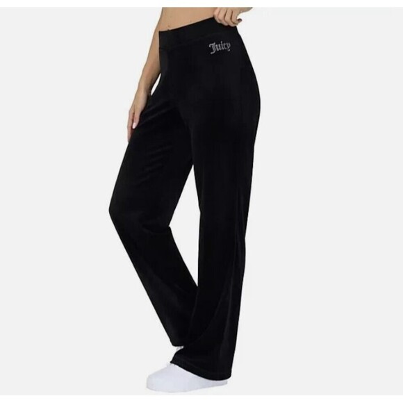 Juicy Couture Pants - Juicy Couture Black Velour Trackpants XXL Y2K 90's Bling Logo on Hip